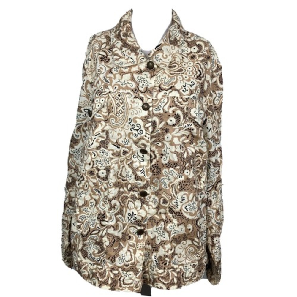 Lucy & Laurel Jacket Womens Sz 3X Brown Tan Floral Casual Button Up Linen